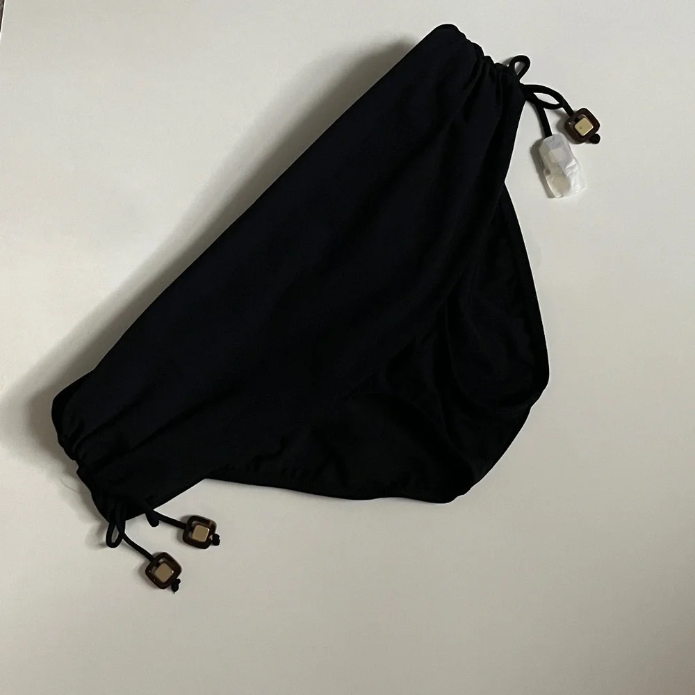 Gottex Profile Swimsuit Bottom Black Fold Waist Side Accents Beach Coastal